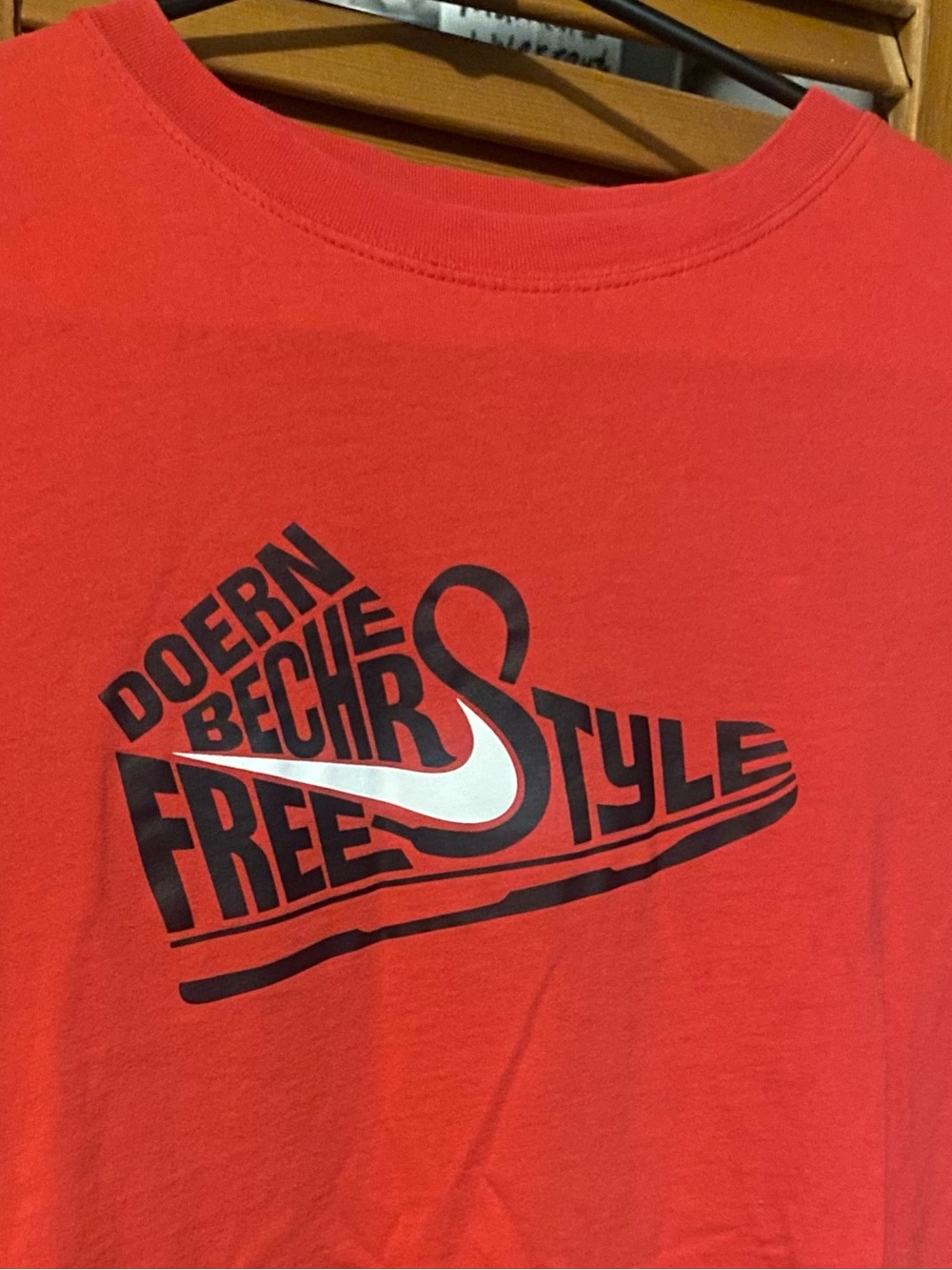 Nike Red Short-Sleeve Tee with Black & White Freestyle Graphic